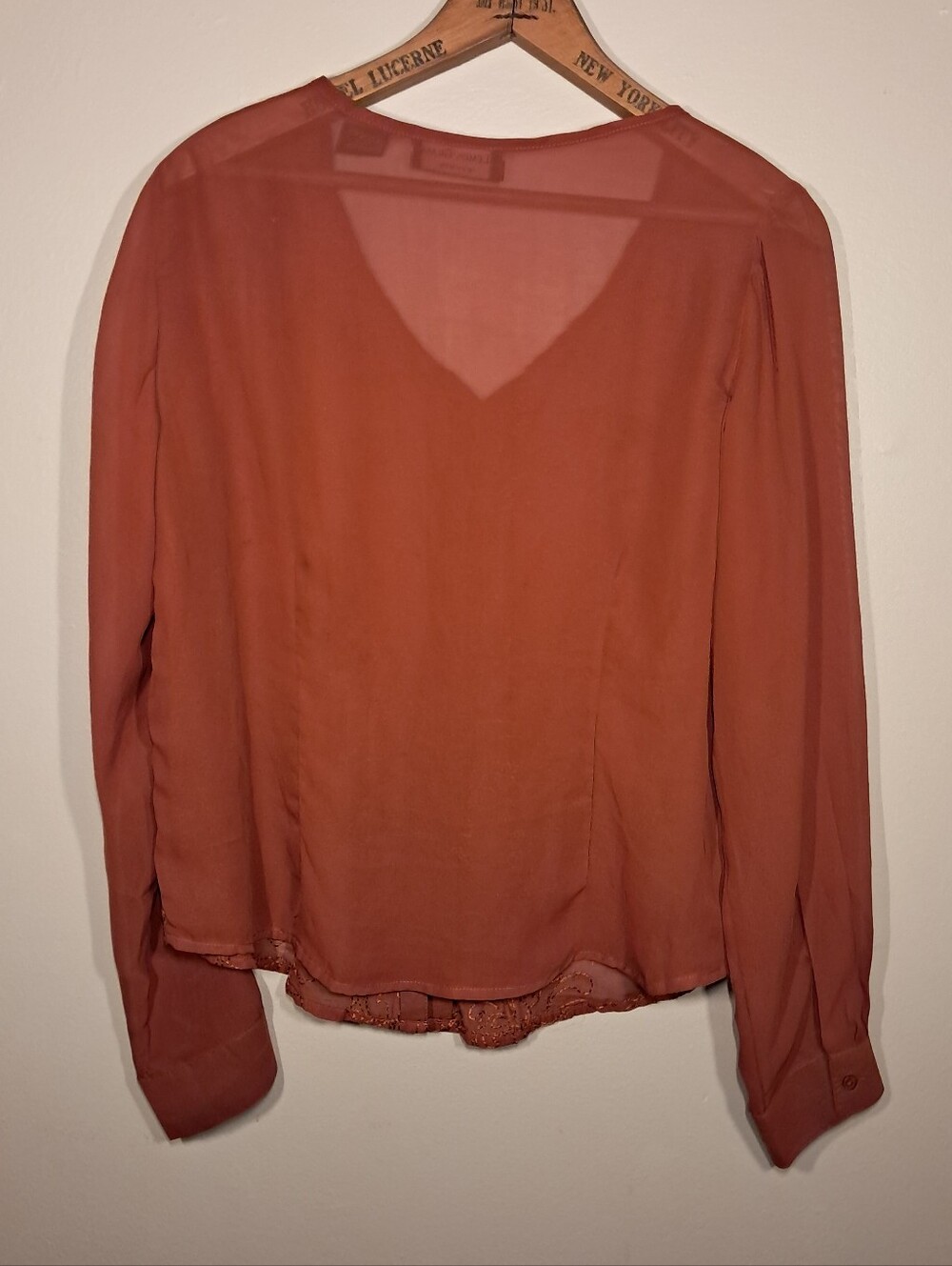 Lemon Grass Studio Embroidered V-Neck Button Front Blouse - Picture 4 of 4